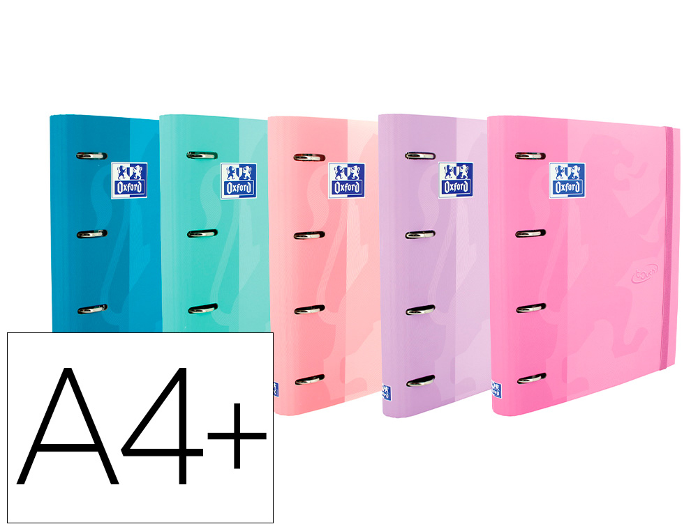 CARPETA CON RECAMBIO OXFORD EUROPEANBINDER TOUCH PASTEL 4 ANILLAS 35 MM DIN A4+ TAPA EXTRADURA CON GOMILLA COLORES