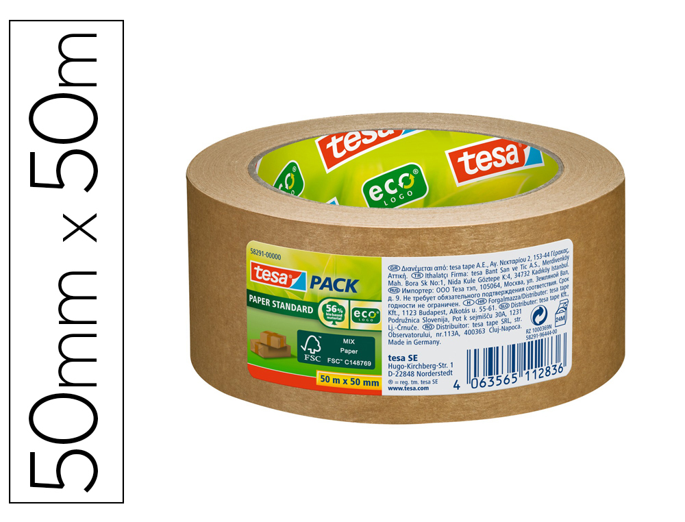 CINTA ADHESIVA TESA ECO PAPEL COLOR KRAFT 50 MT X 50 MM PARA EMBALAJE