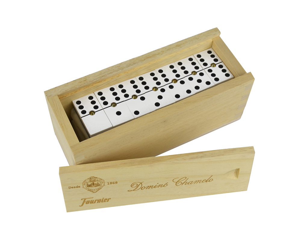 DOMINO CHAMELO FOURNIER FICHA CELULOIDE EN CAJA DE MADERA