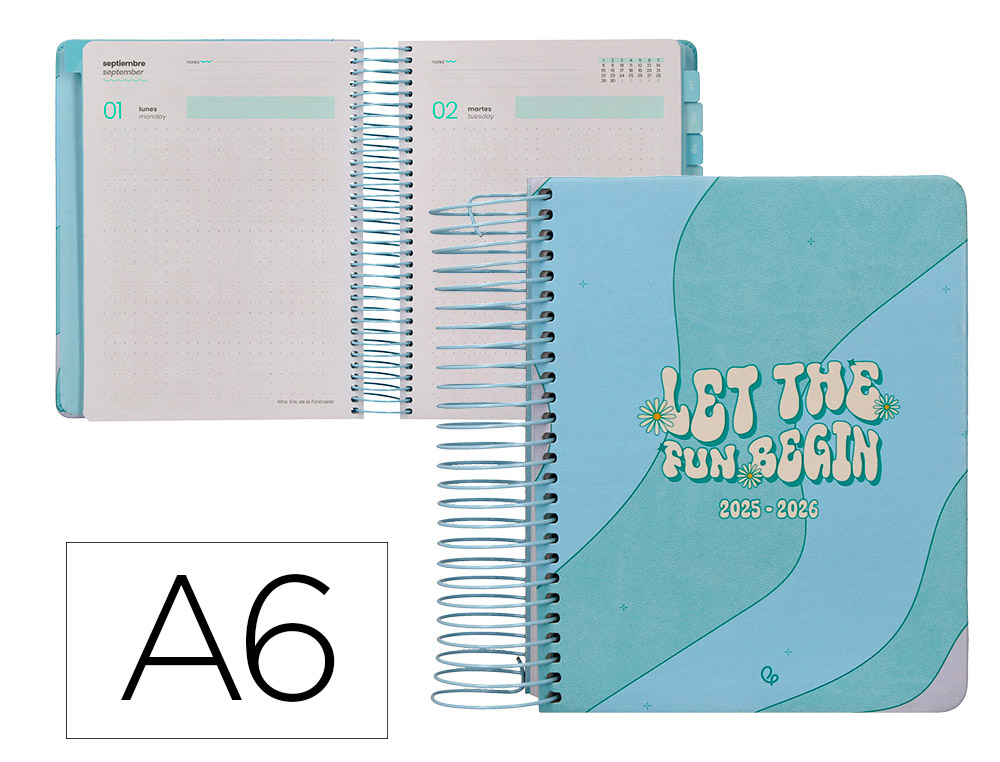 AGENDA ESCOLAR LIDERPAPEL 25-26 ESPIRAL ZANTE DIA PAGINA A6 BILINGE PAPEL FSC 80 GR