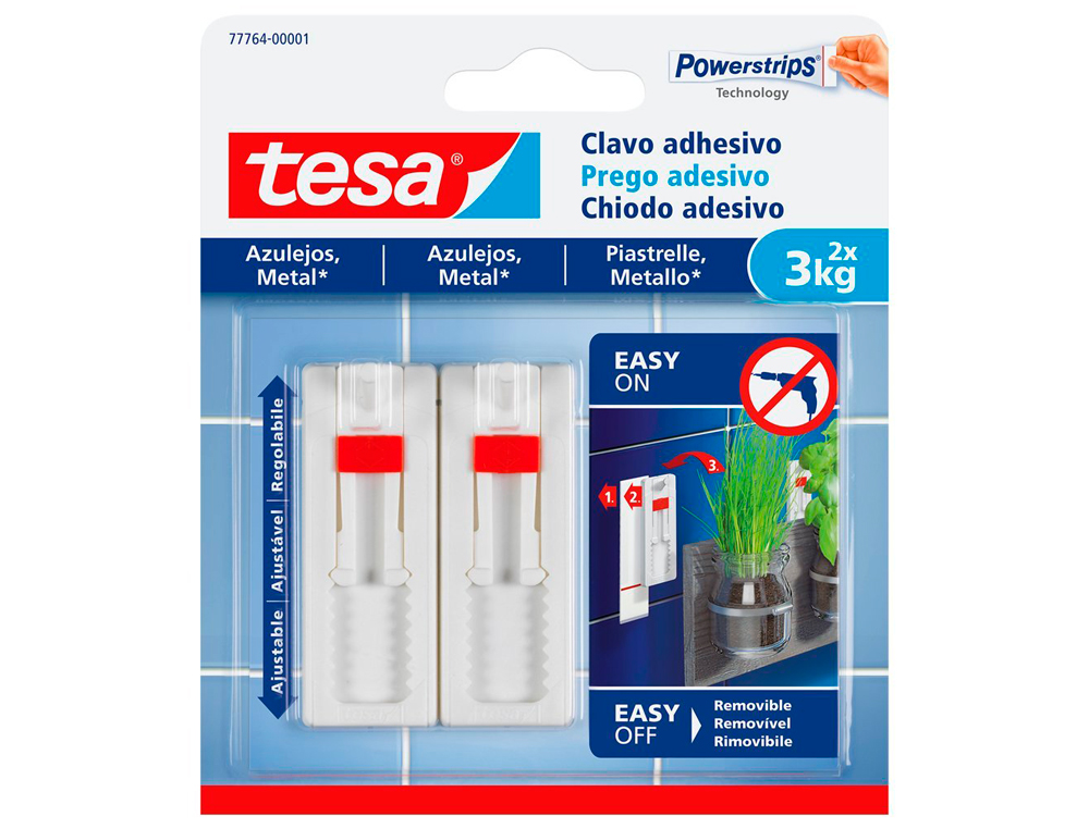 CLAVO AUTOADHESIVO TESA AJUSTABLE PARA AZULEJOS SUJECION HASTA 3 KG
