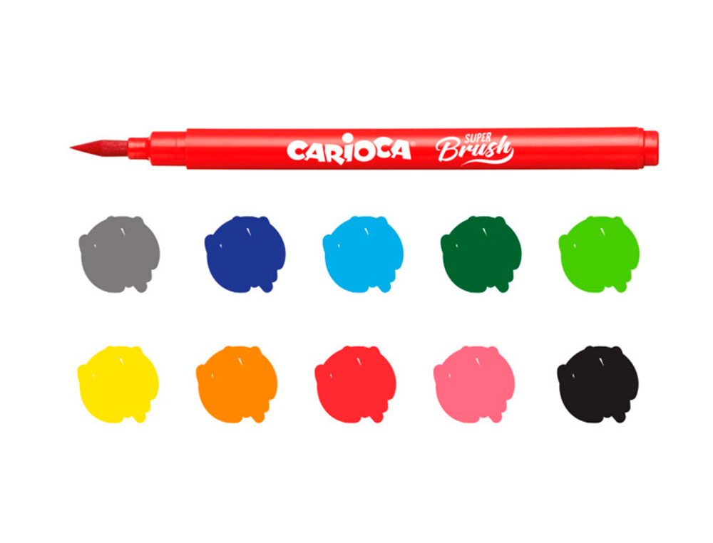 ROTULADOR CARIOCA SUPER BRUSH CAJA DE 10 UNIDADES COLORES SURTIDOS