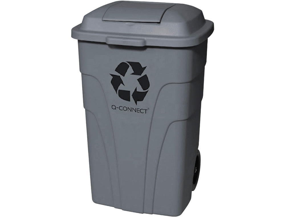 PAPELERA CONTENEDOR Q-CONNECT PLASTICO CON TAPADERA 240L COLOR GRIS 1040X610X610 MM CON RUEDAS