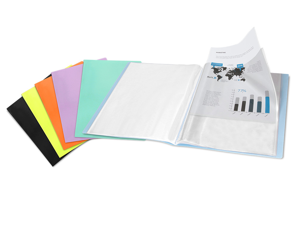 CARPETA LIDERPAPEL ESCAPARATE 80 FUNDAS POLIPROPILENO DIN A4 AMARILLO FLUOR OPACO