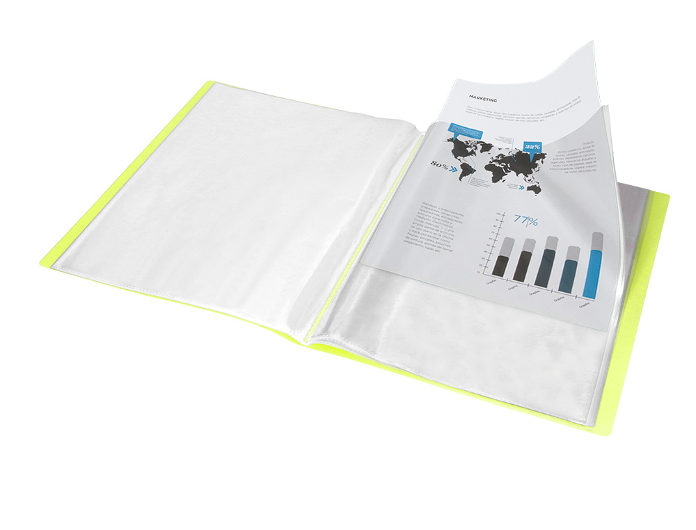 CARPETA LIDERPAPEL ESCAPARATE 80 FUNDAS POLIPROPILENO DIN A4 AMARILLO FLUOR OPACO