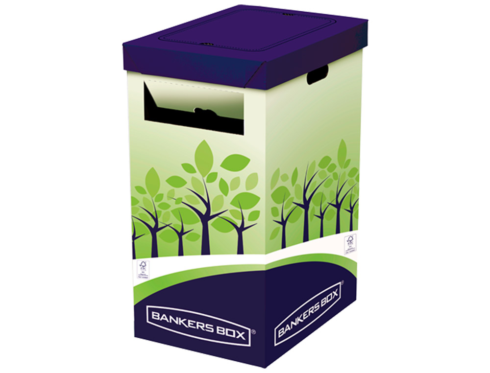 CONTENEDOR PAPELERA RECICLAJE FELLOWES CARTON DOBLE 100% RECICLADO MONTAJE MANUAL ENTRADA SUPERIOR 69 LITROS
