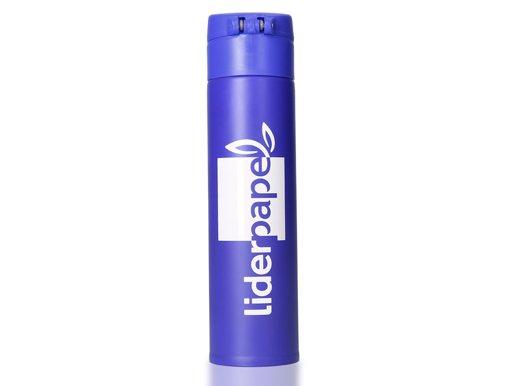 TERMO LIDERPAPEL ACERO INOXIDABLE CON DOBLE COBERTURA Y SISTEMA DE APERTURA FACIL CON BOTON 330 ML