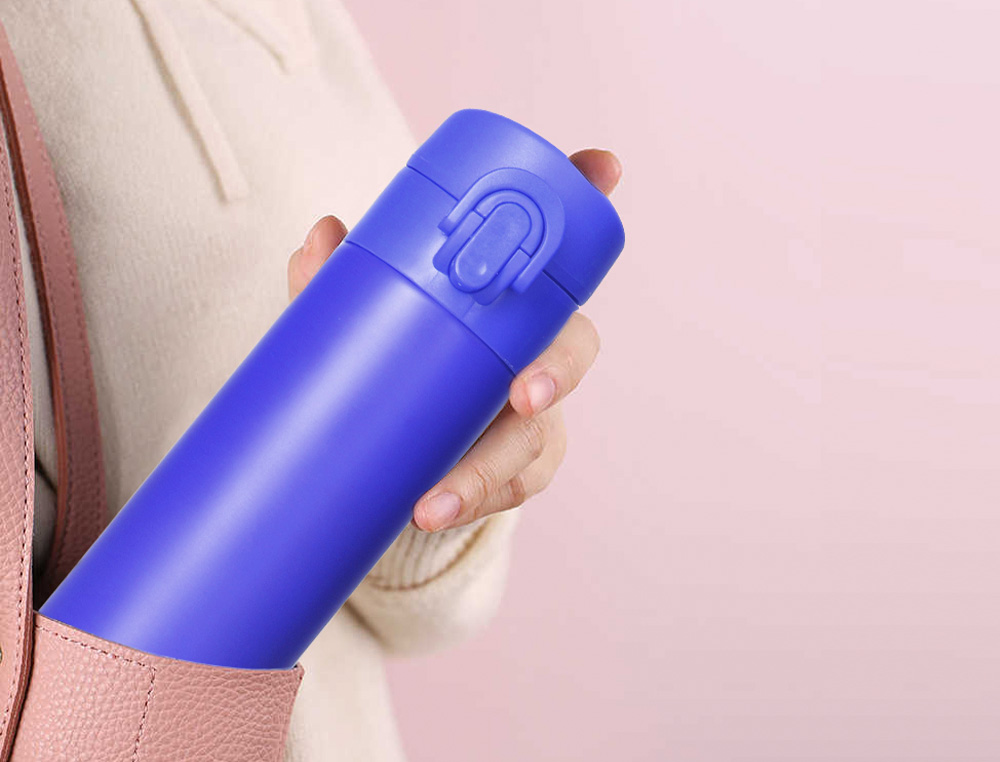TERMO LIDERPAPEL ACERO INOXIDABLE CON DOBLE COBERTURA Y SISTEMA DE APERTURA FACIL CON BOTON 330 ML