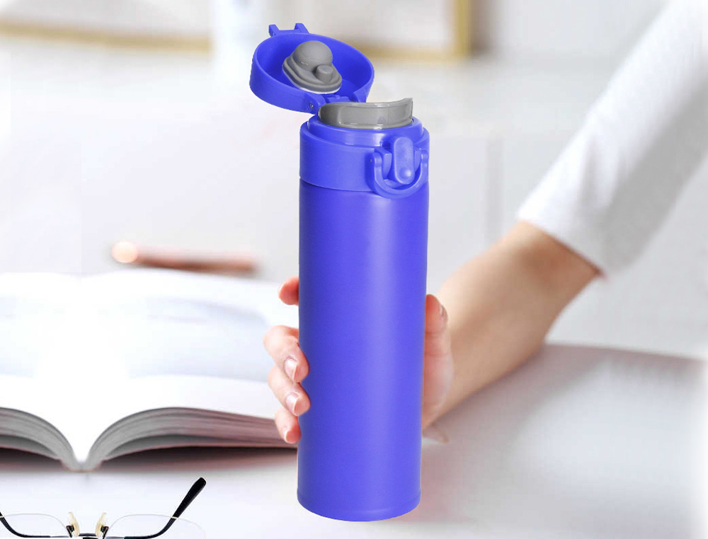 TERMO LIDERPAPEL ACERO INOXIDABLE CON DOBLE COBERTURA Y SISTEMA DE APERTURA FACIL CON BOTON 330 ML