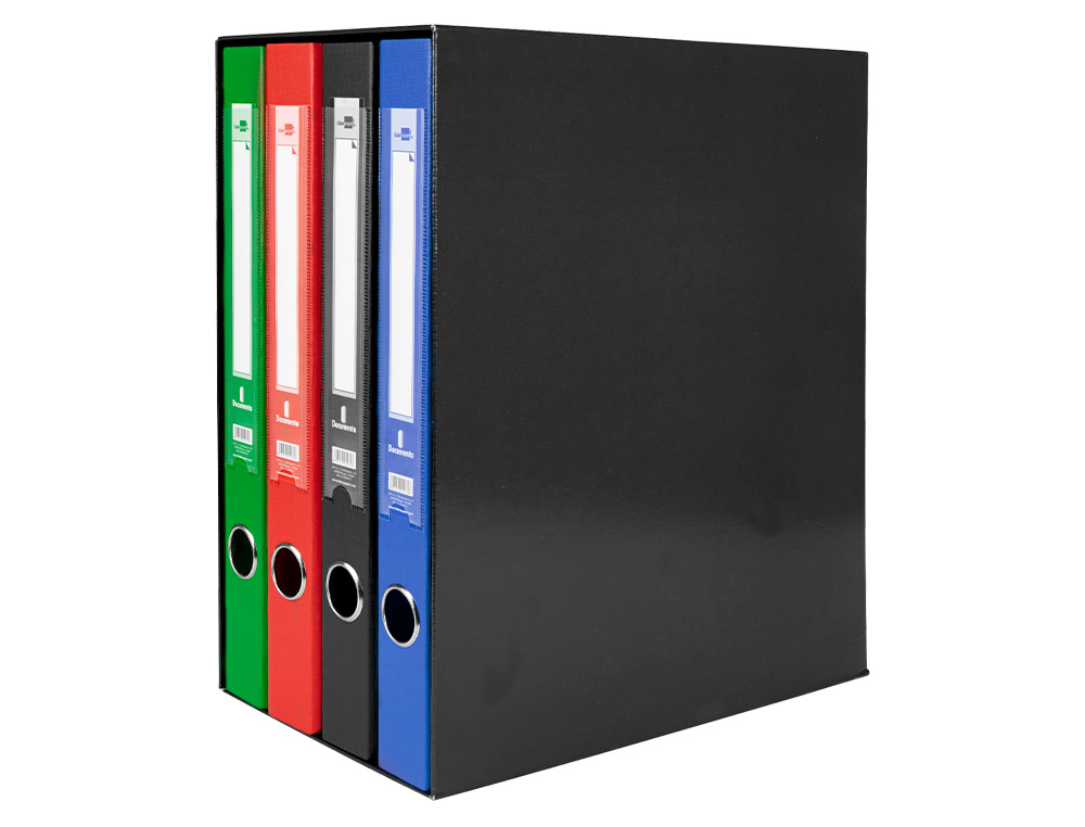 MODULO LIDERPAPEL 4 ARCHIVADORES FOLIO 2 ANILLAS MIXTAS 25MM COLORES SURTIDOS