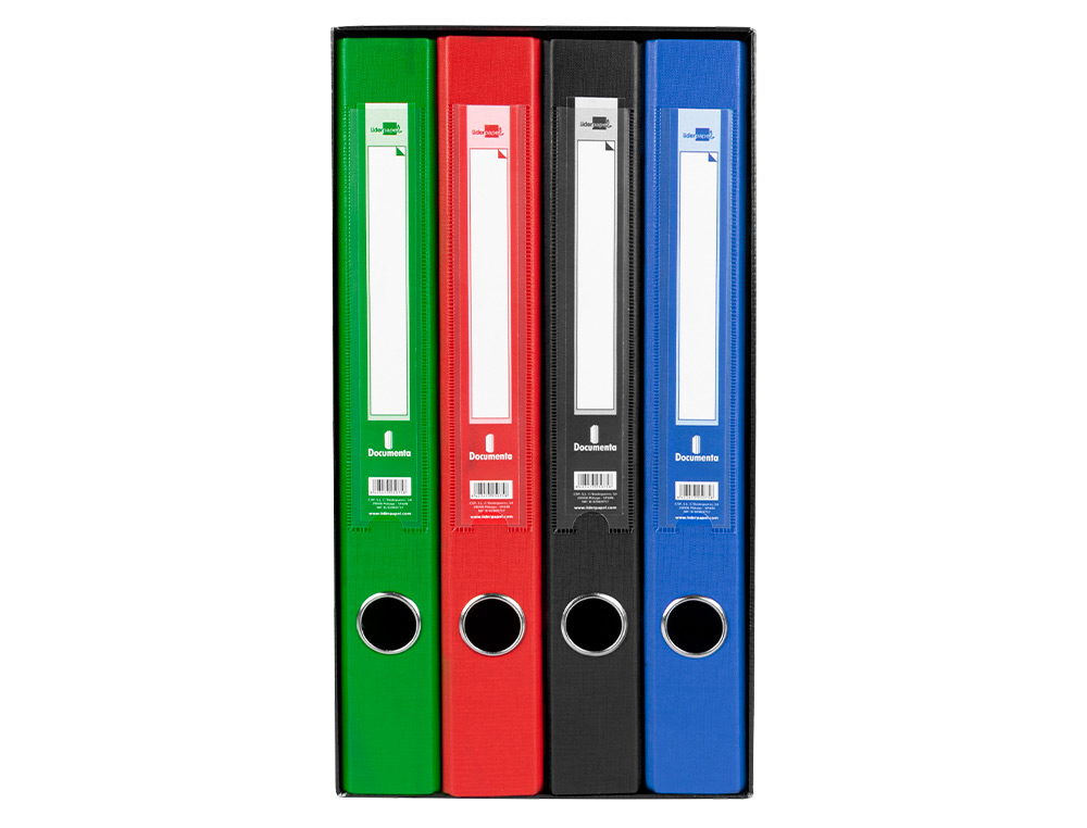 MODULO LIDERPAPEL 4 ARCHIVADORES FOLIO 2 ANILLAS MIXTAS 25MM COLORES SURTIDOS