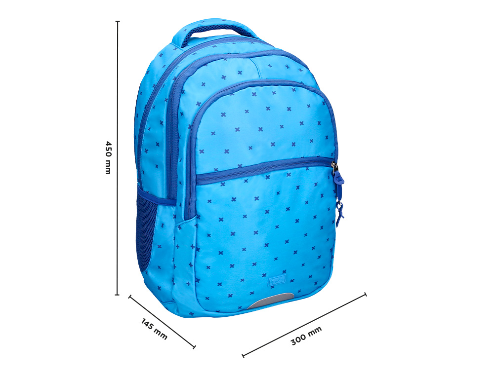MOCHILA ESCOLAR LIDERPAPEL MULTIBOLSILLO PARA PORTATIL AZUL CRUCES 450X145X300 MM