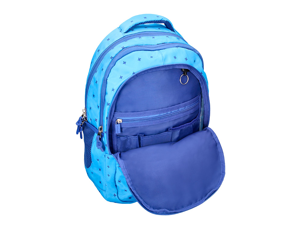 MOCHILA ESCOLAR LIDERPAPEL MULTIBOLSILLO PARA PORTATIL AZUL CRUCES 450X145X300 MM