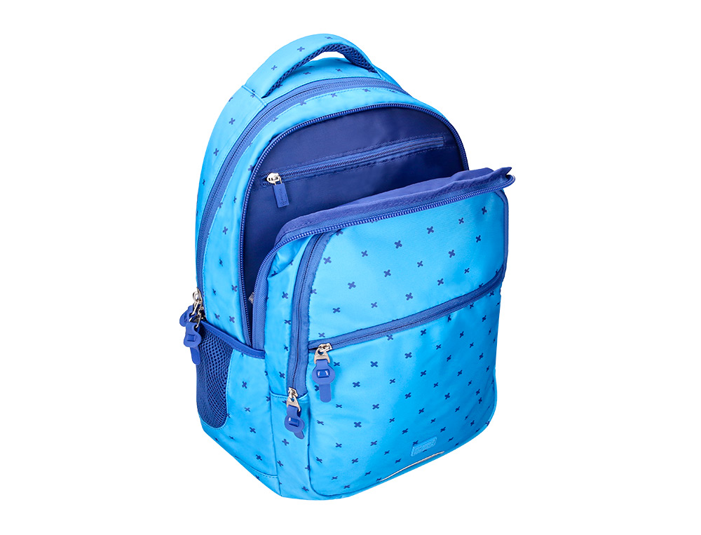 MOCHILA ESCOLAR LIDERPAPEL MULTIBOLSILLO PARA PORTATIL AZUL CRUCES 450X145X300 MM