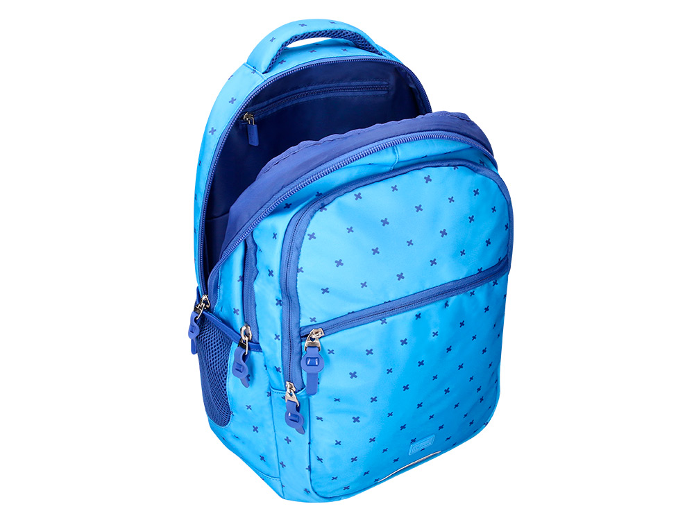 MOCHILA ESCOLAR LIDERPAPEL MULTIBOLSILLO PARA PORTATIL AZUL CRUCES 450X145X300 MM