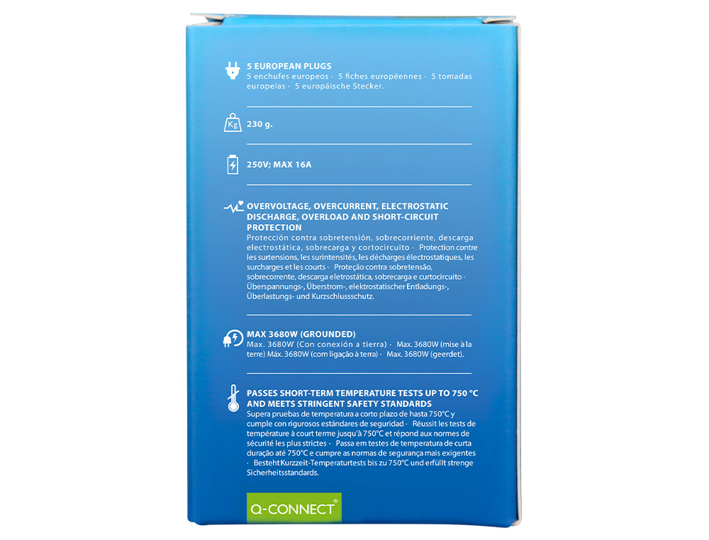 REGLETA Q-CONNECT DE CUBO ENCHUFE MULTIPLE POWER CUBE 5 EN 1 DIRECTO A PARED 5 TOMAS DE CORRIENTE 75X75X112MM