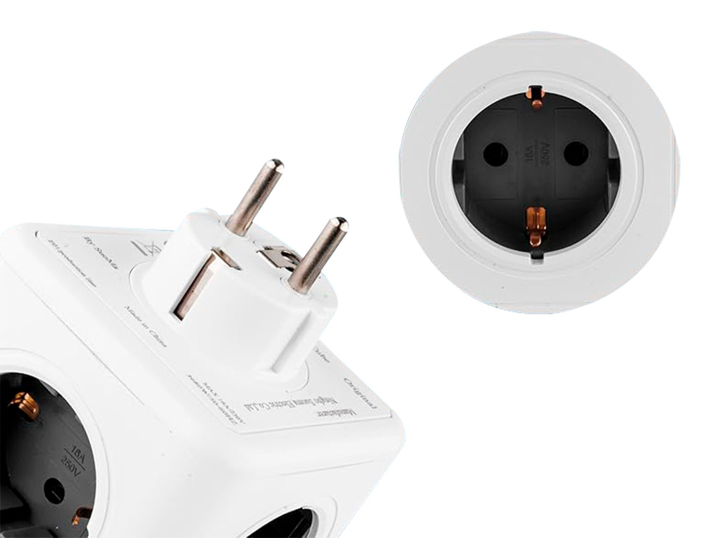 REGLETA Q-CONNECT DE CUBO ENCHUFE MULTIPLE POWER CUBE 5 EN 1 DIRECTO A PARED 5 TOMAS DE CORRIENTE 75X75X112MM