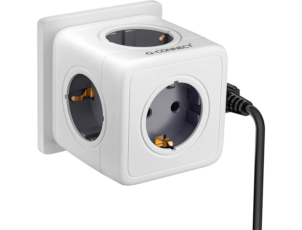 REGLETA Q-CONNECT DE CUBO ENCHUFE MULTIPLE POWER CUBE 5 EN 1 DIRECTO A PARED 5 TOMAS DE CORRIENTE 75X75X112MM