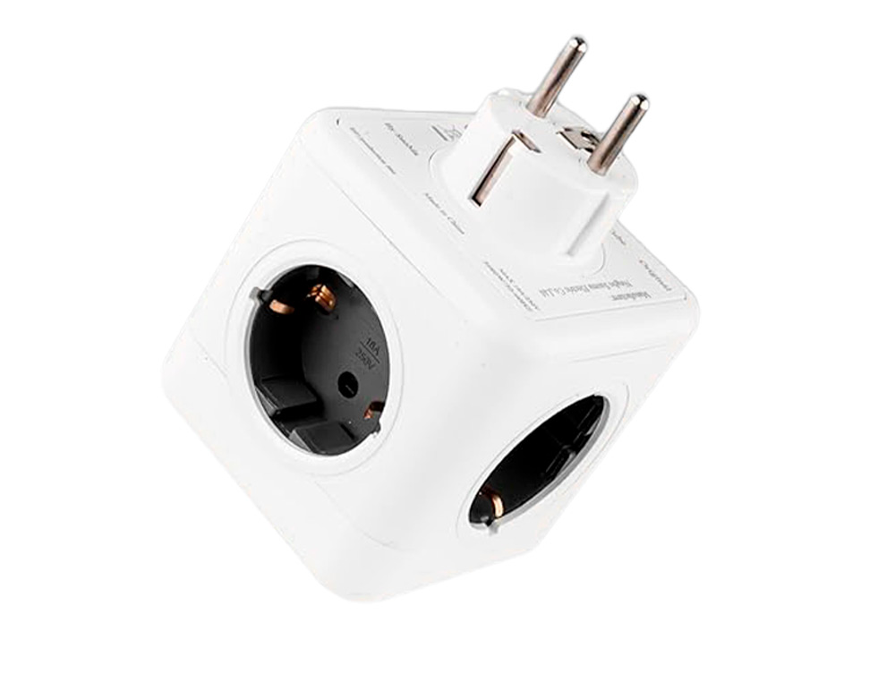 REGLETA Q-CONNECT DE CUBO ENCHUFE MULTIPLE POWER CUBE 5 EN 1 DIRECTO A PARED 5 TOMAS DE CORRIENTE 75X75X112MM