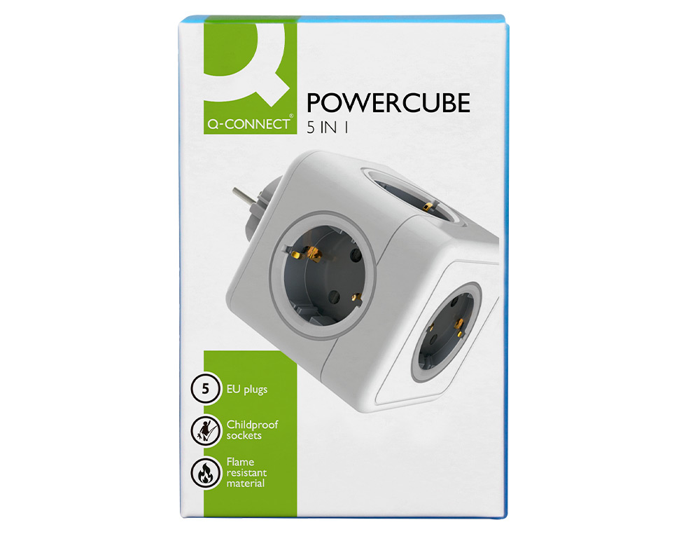 REGLETA Q-CONNECT DE CUBO ENCHUFE MULTIPLE POWER CUBE 5 EN 1 DIRECTO A PARED 5 TOMAS DE CORRIENTE 75X75X112MM