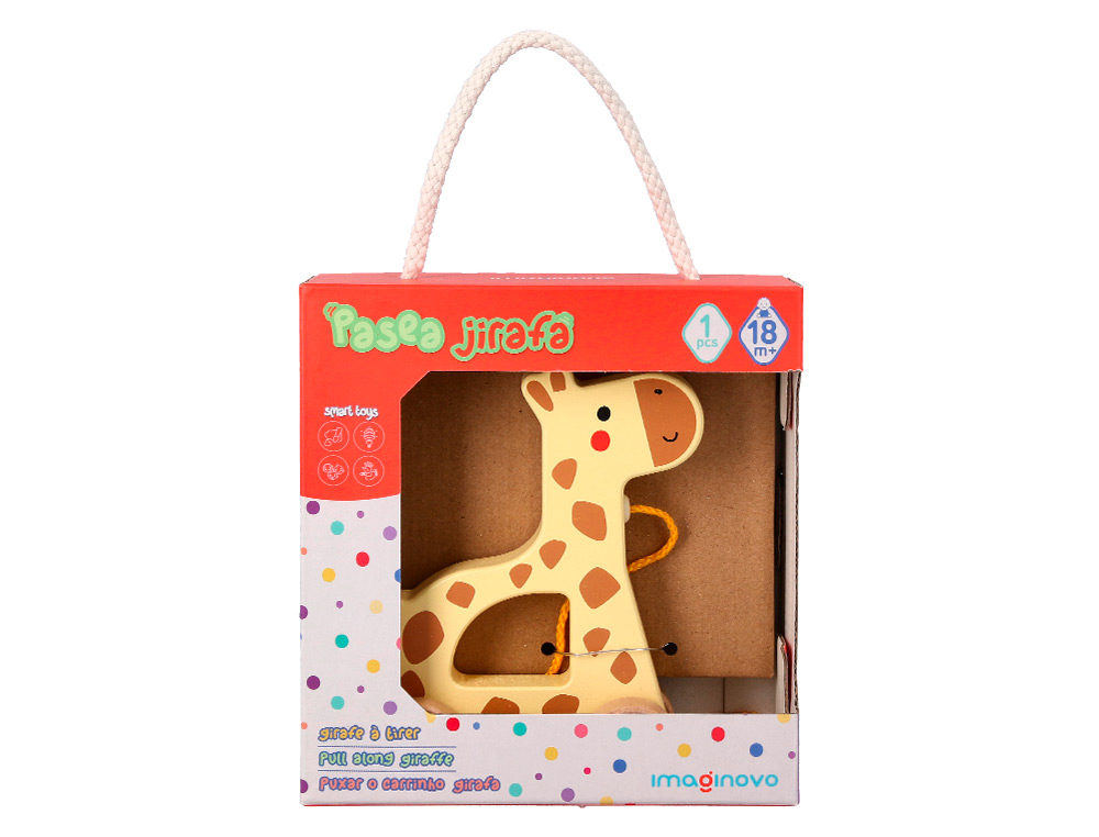 JUEGO INFANTIL IMAGINOVO MADERA JIRAFA PARA ARRASTRAR CON RUEDAS +12 MESES 16X12X5,4CM