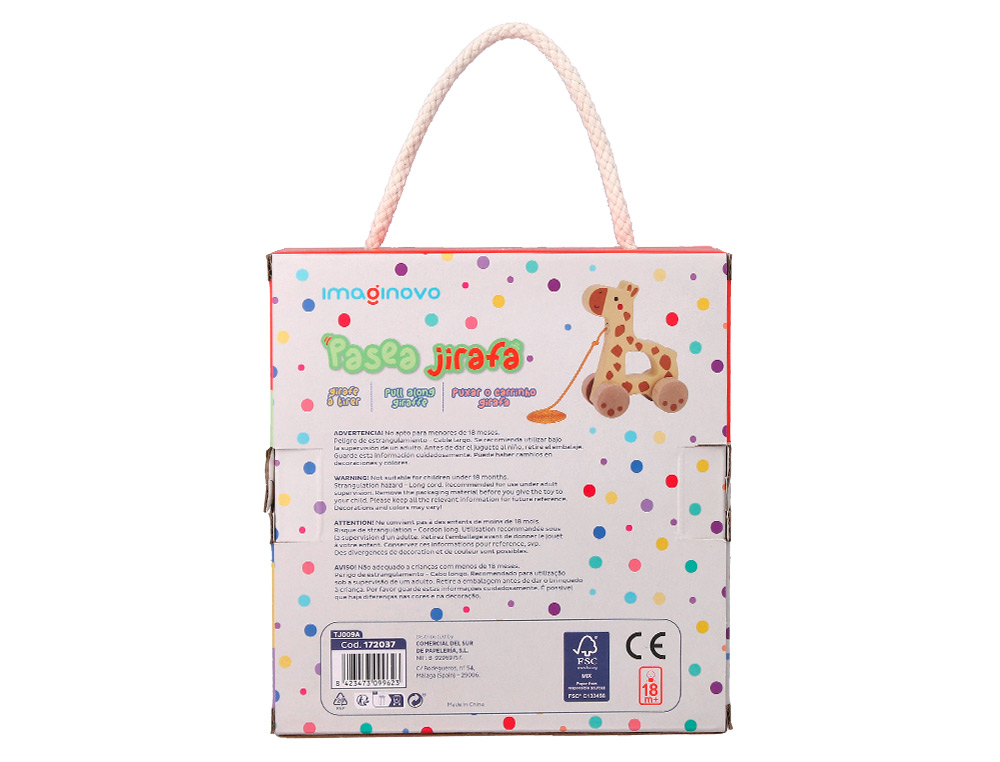 JUEGO INFANTIL IMAGINOVO MADERA JIRAFA PARA ARRASTRAR CON RUEDAS +12 MESES 16X12X5,4CM