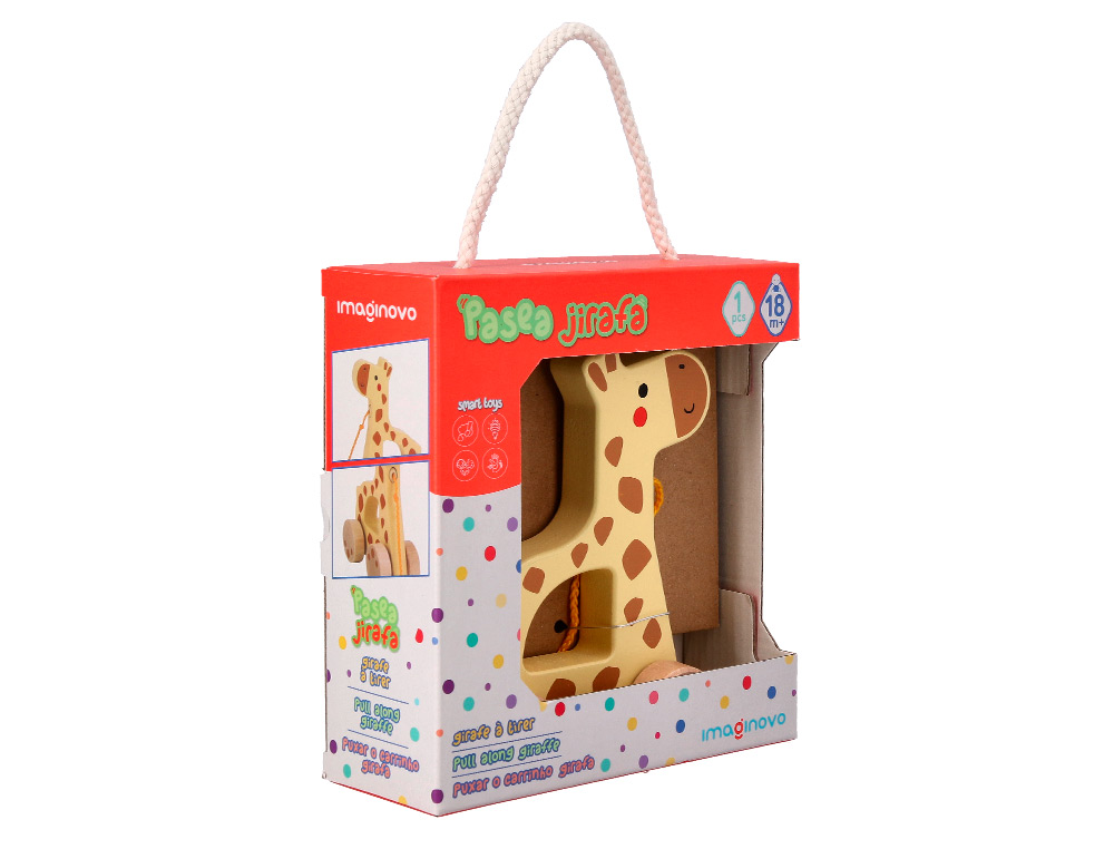 JUEGO INFANTIL IMAGINOVO MADERA JIRAFA PARA ARRASTRAR CON RUEDAS +12 MESES 16X12X5,4CM