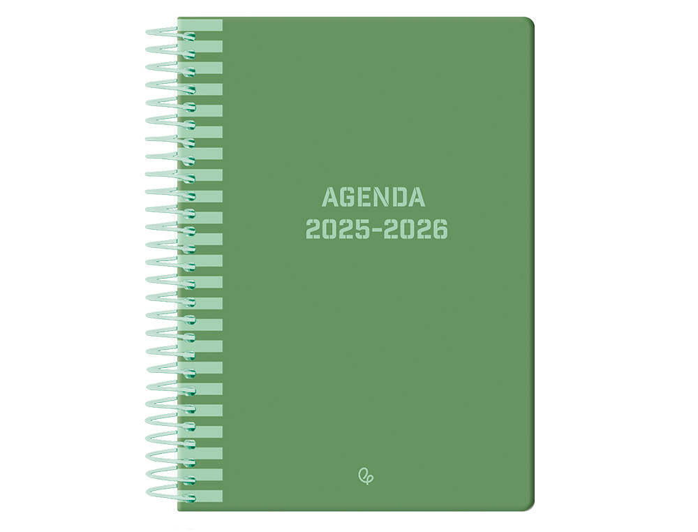 AGENDA ESCOLAR LIDERPAPEL 25-26 ESPIRAL CLASSIC VERDE DIA PAGINA A5 BILINGÜE PAPEL FSC 70 GR