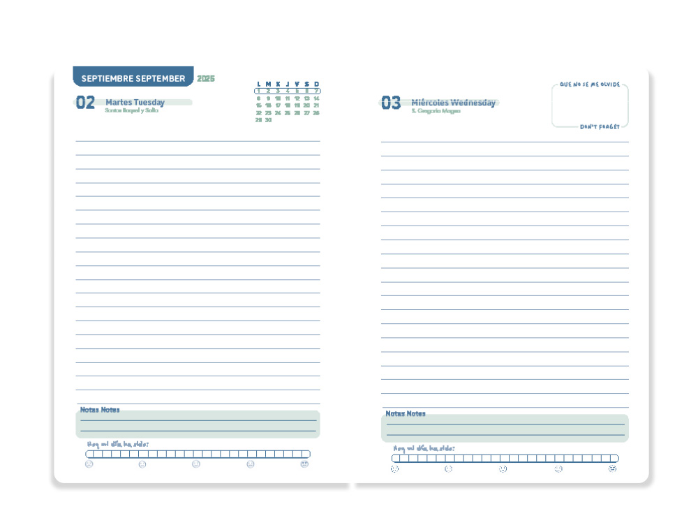 AGENDA ESCOLAR LIDERPAPEL 25-26 ESPIRAL CLASSIC VERDE DIA PAGINA A5 BILINGÜE PAPEL FSC 70 GR