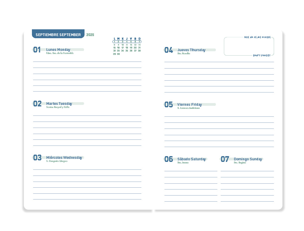 AGENDA ESCOLAR LIDERPAPEL 25-26 ESPIRAL PERSONALIZABLE SEMANA VISTA A5 BILINGE PAPEL FSC 70 GR