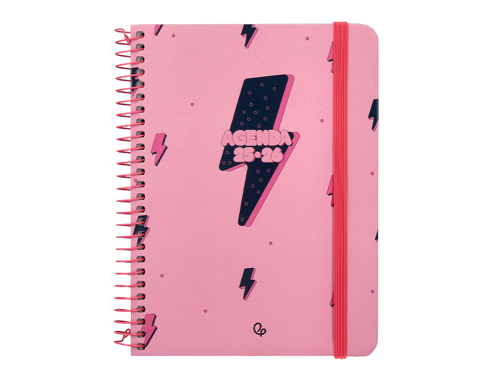 AGENDA ESCOLAR LIDERPAPEL 25-26 ESPIRAL PATTERNS RAYOS ROSA SEMANA VISTA A6 BILINGÜE PAPEL FSC 80 GR