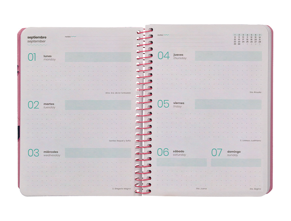 AGENDA ESCOLAR LIDERPAPEL 25-26 ESPIRAL PATTERNS RAYOS ROSA SEMANA VISTA A6 BILINGÜE PAPEL FSC 80 GR