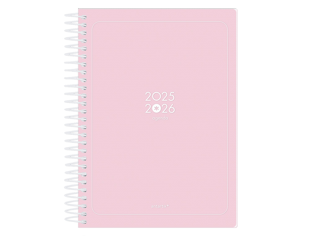 AGENDA ESCOLAR ANTARTIK 25-26 ESPIRAL ESSENTIALS ROSA DIA PAGINA A5 BILINGÜE PAPEL FSC 80 GR