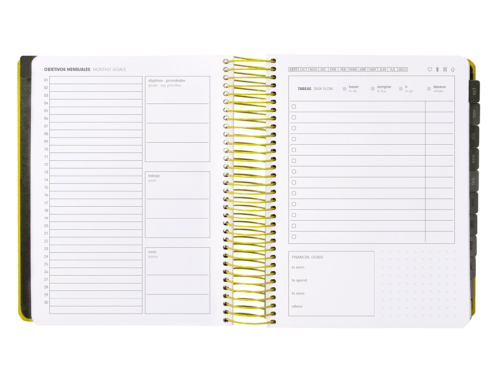 AGENDA ESCOLAR ANTARTIK 25-26 ESPIRAL NEON AMARILLO DIA PAGINA A5 BILINGÜE PAPEL FSC 80 GR
