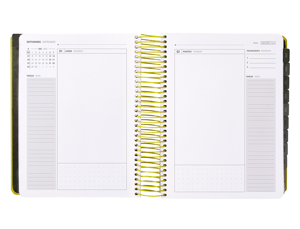 AGENDA ESCOLAR ANTARTIK 25-26 ESPIRAL NEON AMARILLO DIA PAGINA A5 BILINGÜE PAPEL FSC 80 GR