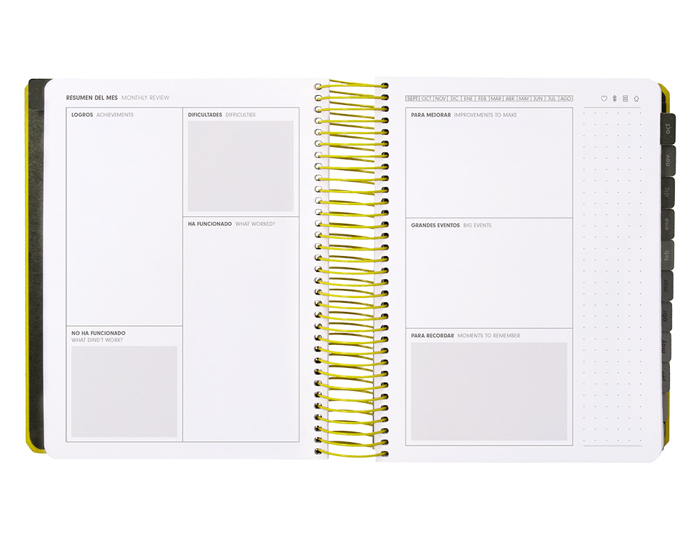 AGENDA ESCOLAR ANTARTIK 25-26 ESPIRAL NEON AMARILLO DIA PAGINA A5 BILINGÜE PAPEL FSC 80 GR
