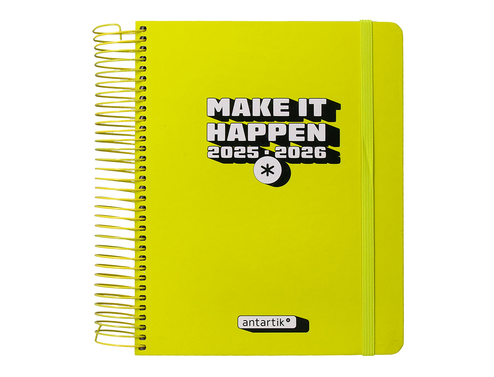AGENDA ESCOLAR ANTARTIK 25-26 ESPIRAL NEON AMARILLO DIA PAGINA A5 BILINGÜE PAPEL FSC 80 GR