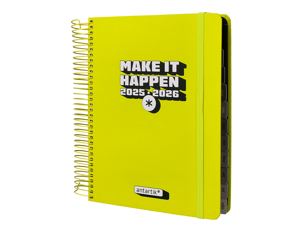 AGENDA ESCOLAR ANTARTIK 25-26 ESPIRAL NEON AMARILLO DIA PAGINA A5 BILINGÜE PAPEL FSC 80 GR