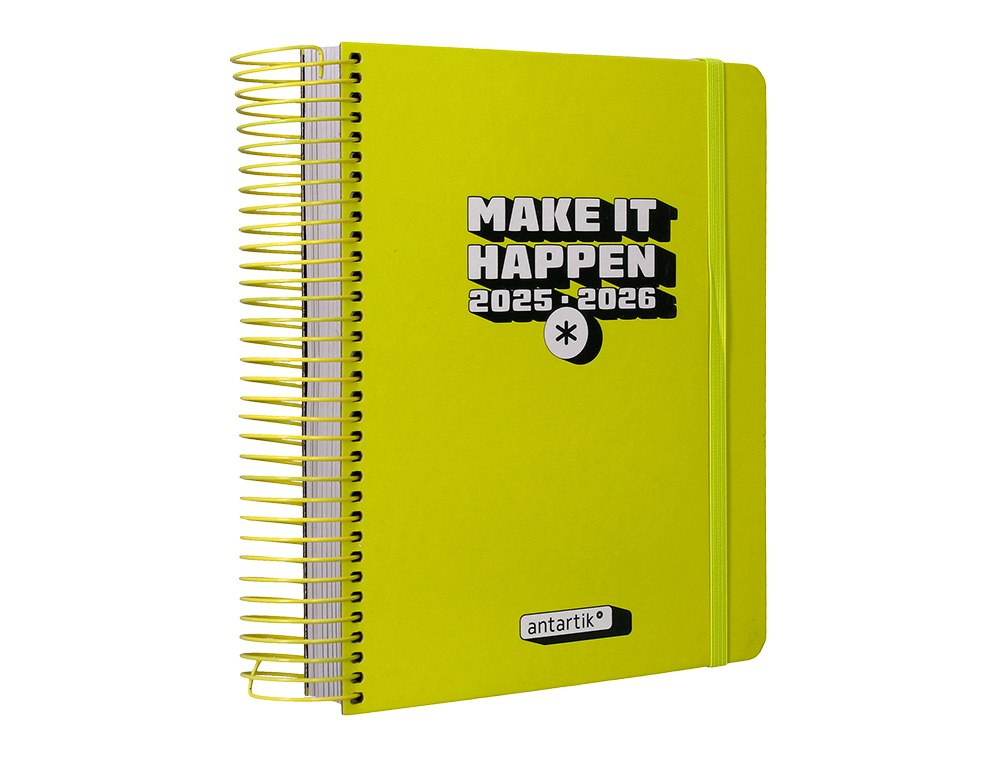 AGENDA ESCOLAR ANTARTIK 25-26 ESPIRAL NEON AMARILLO DIA PAGINA A5 BILINGÜE PAPEL FSC 80 GR