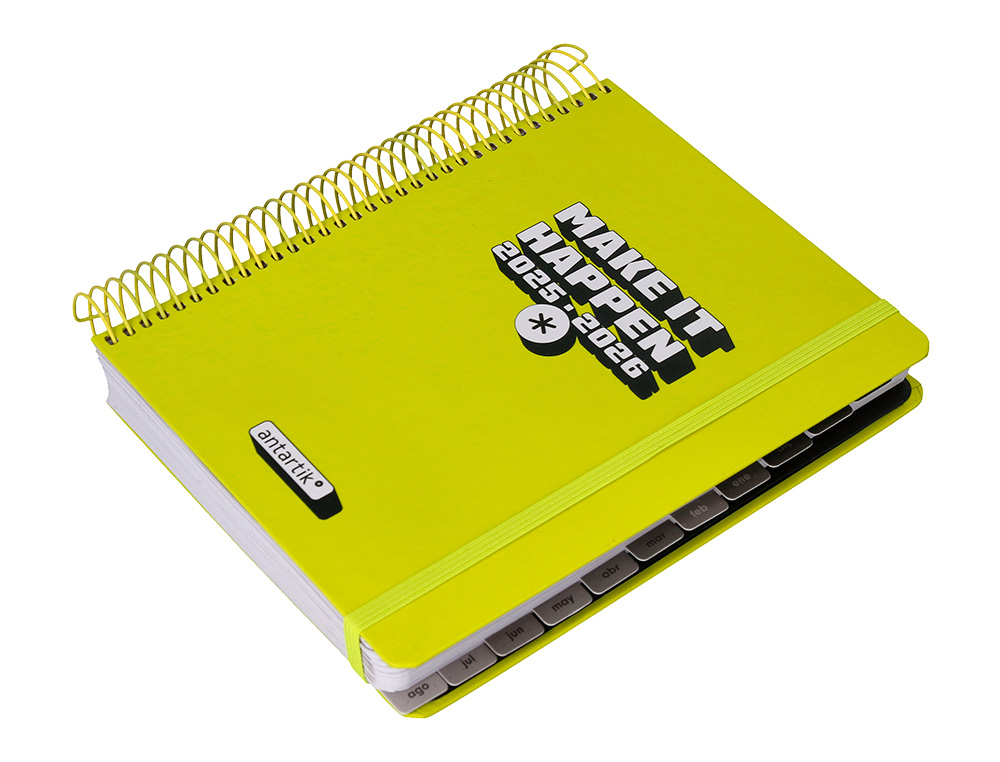 AGENDA ESCOLAR ANTARTIK 25-26 ESPIRAL NEON AMARILLO DIA PAGINA A5 BILINGÜE PAPEL FSC 80 GR