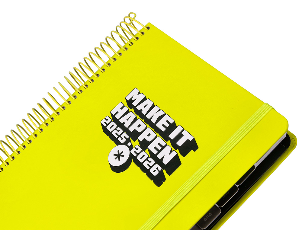 AGENDA ESCOLAR ANTARTIK 25-26 ESPIRAL NEON AMARILLO DIA PAGINA A5 BILINGÜE PAPEL FSC 80 GR
