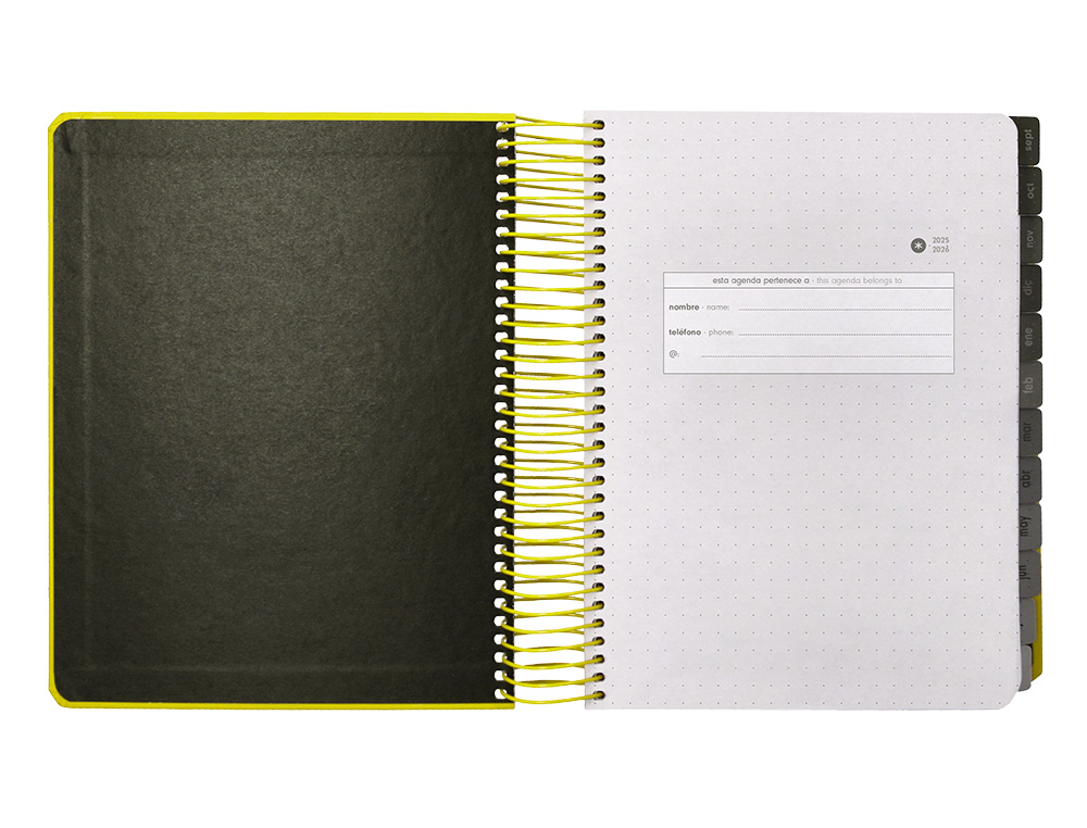 AGENDA ESCOLAR ANTARTIK 25-26 ESPIRAL NEON AMARILLO DIA PAGINA A5 BILINGÜE PAPEL FSC 80 GR