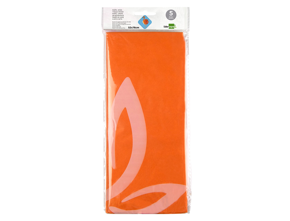 PAPEL SEDA LIDERPAPEL 52X76CM 18G/M2 BOLSA DE 5 HOJAS NARANJA
