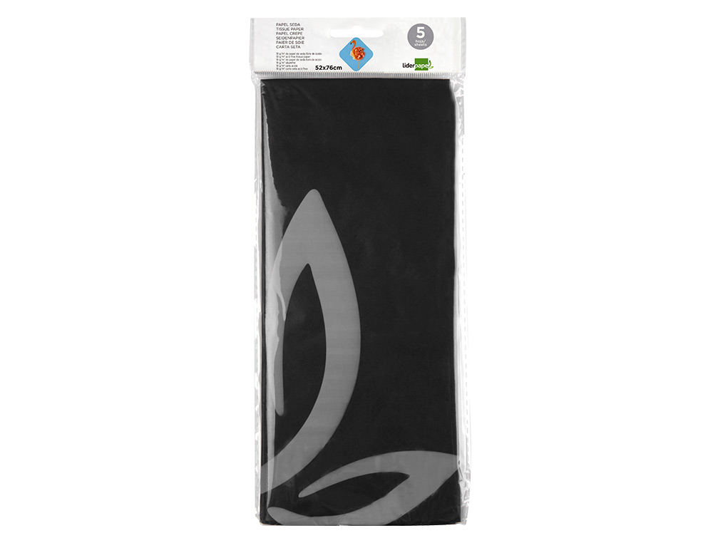 PAPEL SEDA LIDERPAPEL 52X76CM 18G/M2 BOLSA DE 5 HOJAS NEGRO