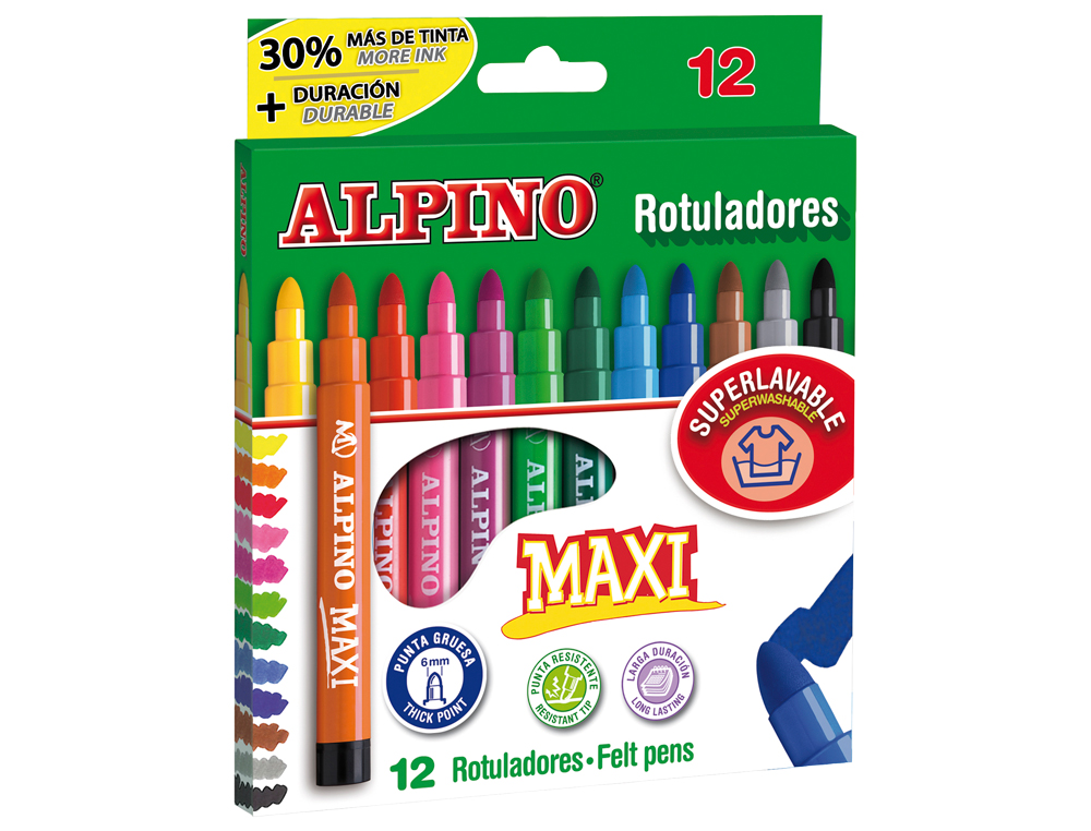 ROTULADOR ALPINO MAXI CAJA DE 12 UNIDADES COLORES SURTIDOS