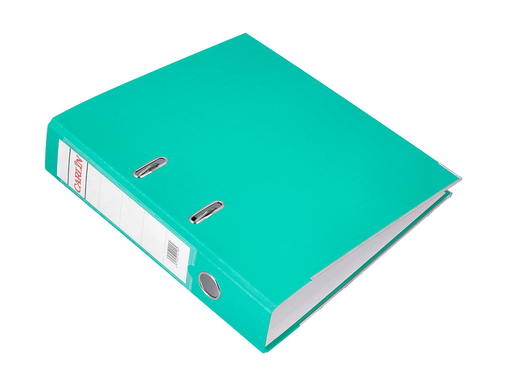 ARCHIVADOR DE PALANCA CARLIN DIN A4 FORRADO POLIPROPILENO CON RADO LOMO ANCHO 75 MM VERDE CLARO